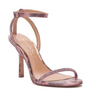 Jessica Simpson Sandals Size 9 Ankle Strap Stiletto Heels Pink Rhinestones